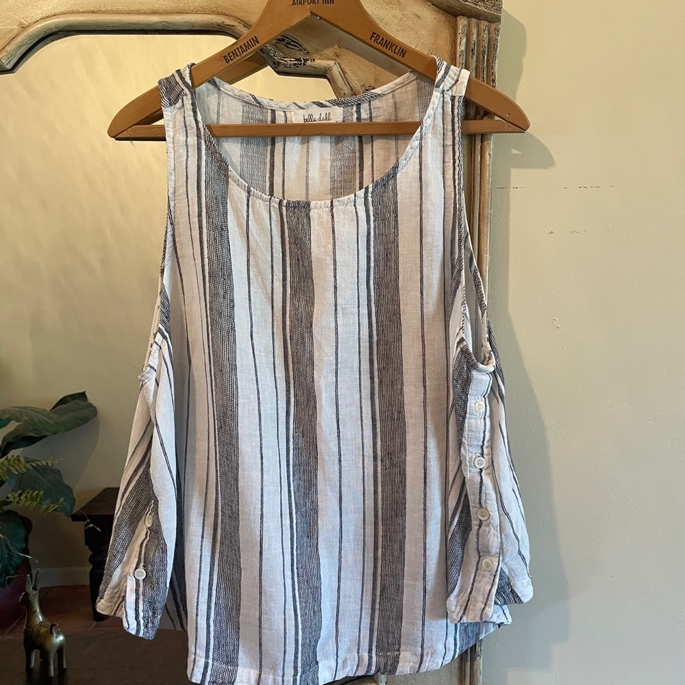 Bella Dahl | Linen Striped Top - Gray and White
